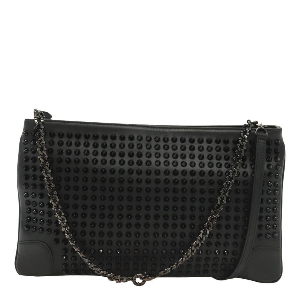 Christian Louboutin Leather Studs Chain Shoulder Bag Black